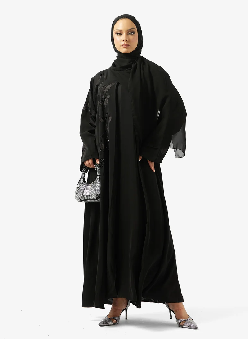 hayas closet  Black Embellished Abaya With Sheila for Women | Best Price UAE
